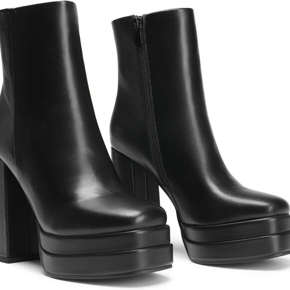 Women's Y2K-Inspired Platform Ankle Boots with Chunky Heels in Black, Size 6 - Picture 5 of 7